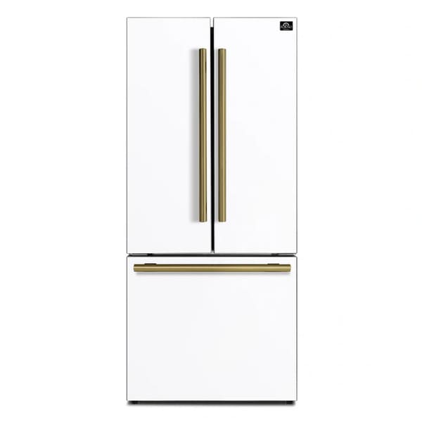 FORNO 2-Piece Appliance Package - 30-Inch Slide-In Induction Range and 30-Inch French Door Refrigerator in White with Antique Brass Handle FBDL-014-10CAUS