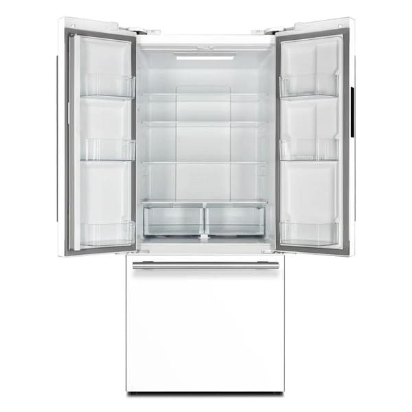 FORNO 2-Piece Appliance Package - 30-Inch Slide-In Induction Range and 30-Inch French Door Refrigerator in White with Antique Brass Handle FBDL-014-10CAUS