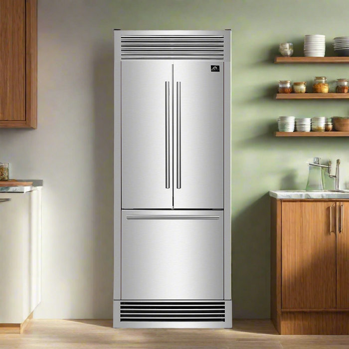 FORNO 35 Inch 17.5 cu ft French Door Refrigerator with Ice Maker in Stainless Steel With Built-in Style Grille Trim Kit - FFFFD1974-35SG