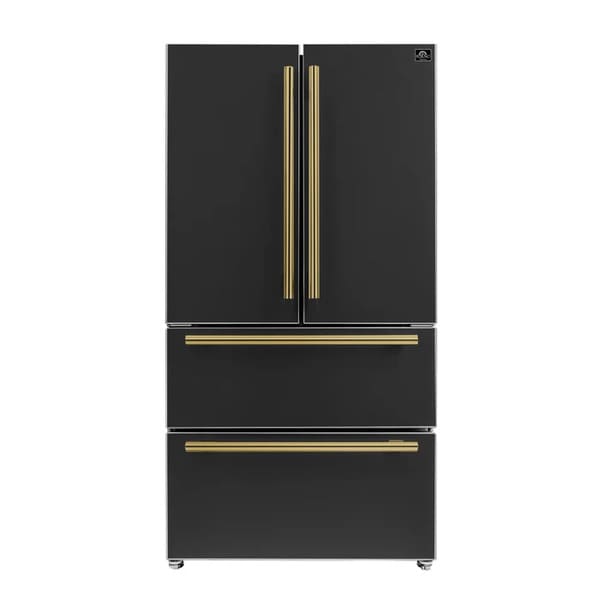FORNO 2-Piece Appliance Package - 30-Inch Slide-In Induction Range and 36-Inch French Door Refrigerator in Black with Antique Brass Handle FBDL-014-13CAUS