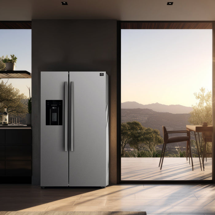 FORNO Premium 2-Piece Kitchen Bundle - Giovanni 30-inch Gas Range Stainless Steel, Forno Salerno 36" Side by Side Stainless Steel Refrigerator 20 cu.ft - FBDL-020-03CAUS