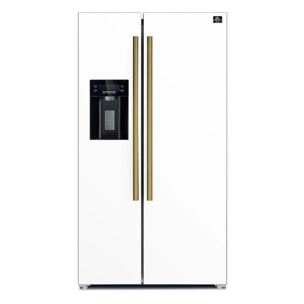 FORNO 2-Piece Appliance Package - 30-Inch Slide-In Induction Range and 36-Inch Side by Side Refrigerator with Water Dispenser in White with Antique Brass Handle FBDL-014-09CAUS