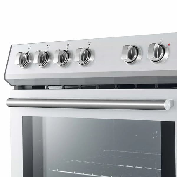 FORNO 3-Piece Appliance Package - 30-Inch Leonardo Espresso Electric Range, Refrigerator, & Dishwasher in White with Antique Brass Handle FBDL-007-03US