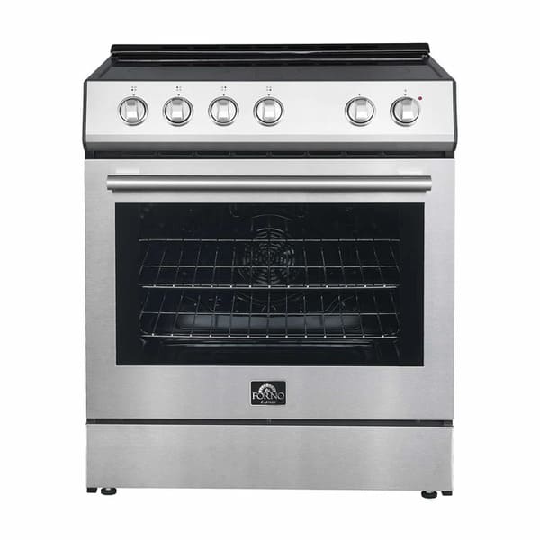 FORNO 3-Piece Appliance Package - 30-Inch Leonardo Espresso Electric Range, Refrigerator, & Dishwasher in Stainless Steel FBDL-007-01US
