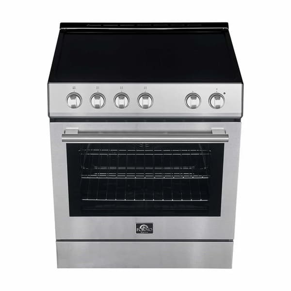 FORNO 3-Piece Appliance Package - 30-Inch Leonardo Espresso Electric Range, Refrigerator, & Dishwasher in Stainless Steel FBDL-007-01US