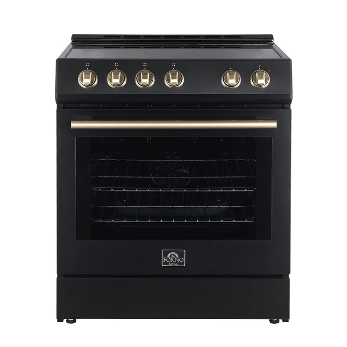 Forno Espresso Package - 30" Electric Range and Range Hood in Stainless Steel, Black, or White with Accents