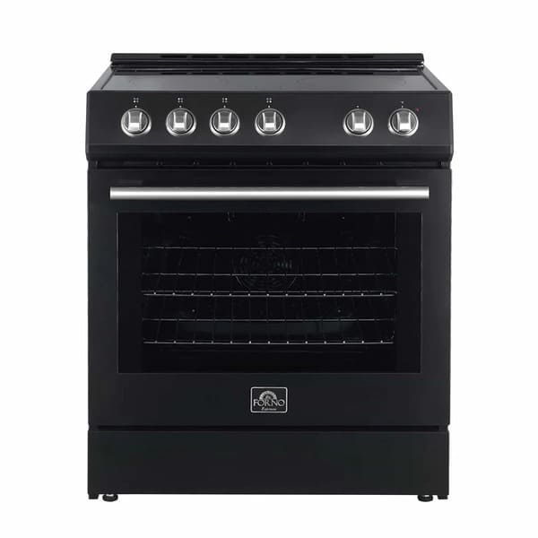FORNO 3-Piece Appliance Package - 30-Inch Leonardo Espresso Electric Range, Refrigerator, & Dishwasher in Black with Stainless Steel Handle FBDL-007-02US