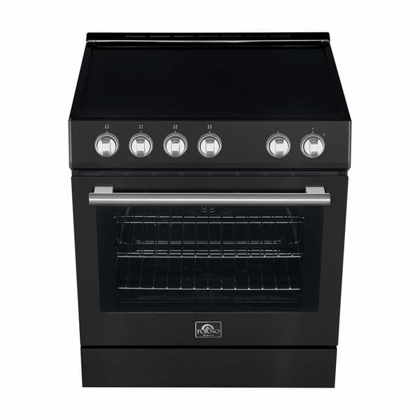 FORNO 3-Piece Appliance Package - 30-Inch Leonardo Espresso Electric Range, Refrigerator, & Dishwasher in Black with Stainless Steel Handle FBDL-007-02US