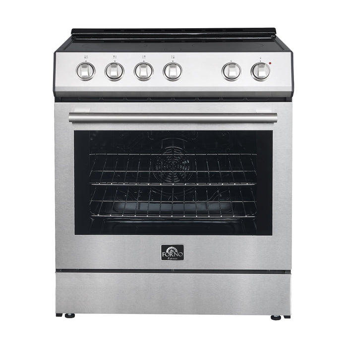 Forno Espresso Package - 30" Electric Range, Range Hood, and Refrigerator in Stainless, White, or Black