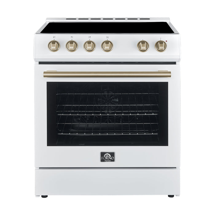 Forno Espresso Package - 30" Electric Range, Range Hood, and Refrigerator in Stainless, White, or Black