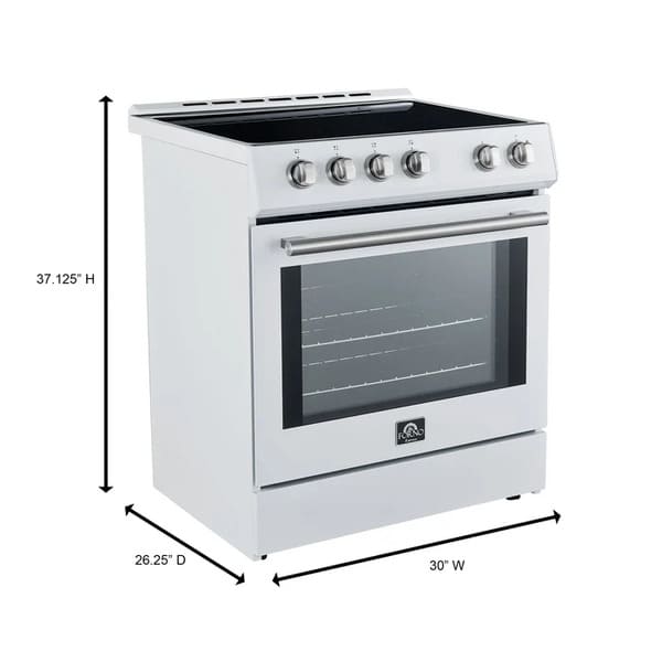 FORNO 2-Piece Appliance Package - 30-Inch Slide-In Induction Range and 30-Inch French Door Refrigerator in White with Antique Brass Handle FBDL-014-10CAUS