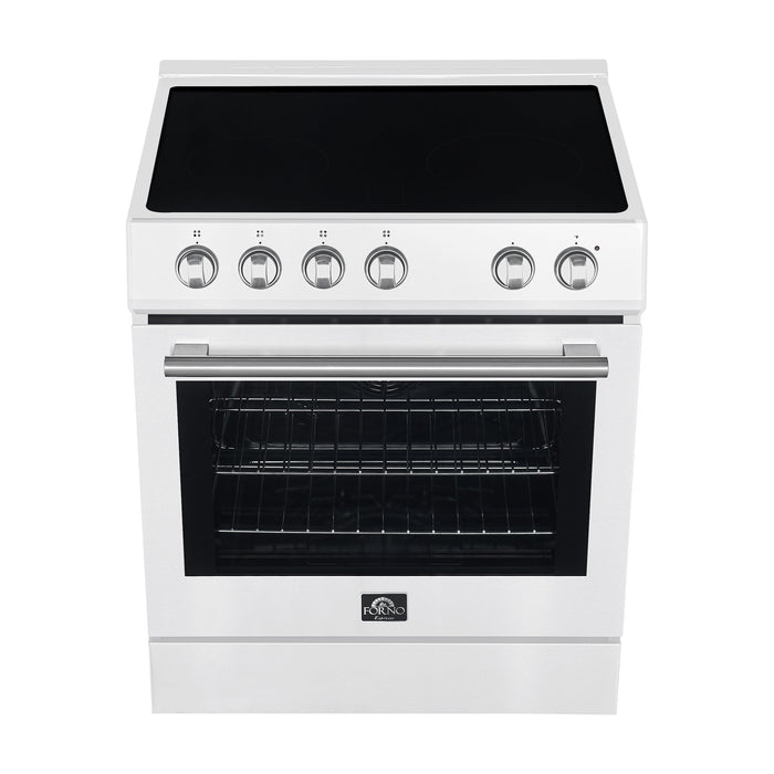 Forno Espresso Package - 30" Electric Range, Range Hood, and Refrigerator in Stainless, White, or Black