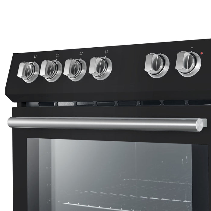 FORNO Premium 2-Piece Kitchen Bundle - Leonardo Espresso 30" Black Range, 31" Black Bottom Freezer Refrigerator - FBDL-003-02CA