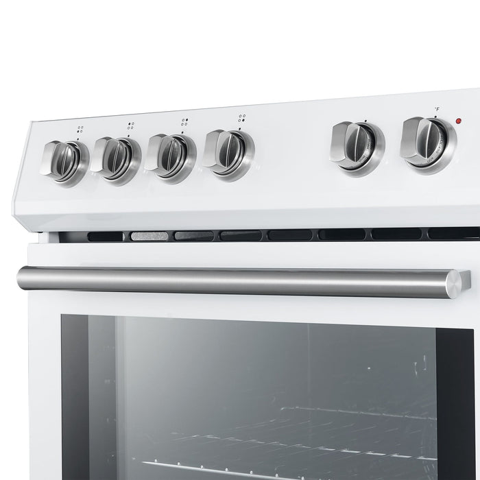 FORNO Premium 2-Piece Kitchen Bundle - Leonardo Espresso 30" White Range, 31" White Bottom Freezer Refrigerator - FBDL-003-03CA