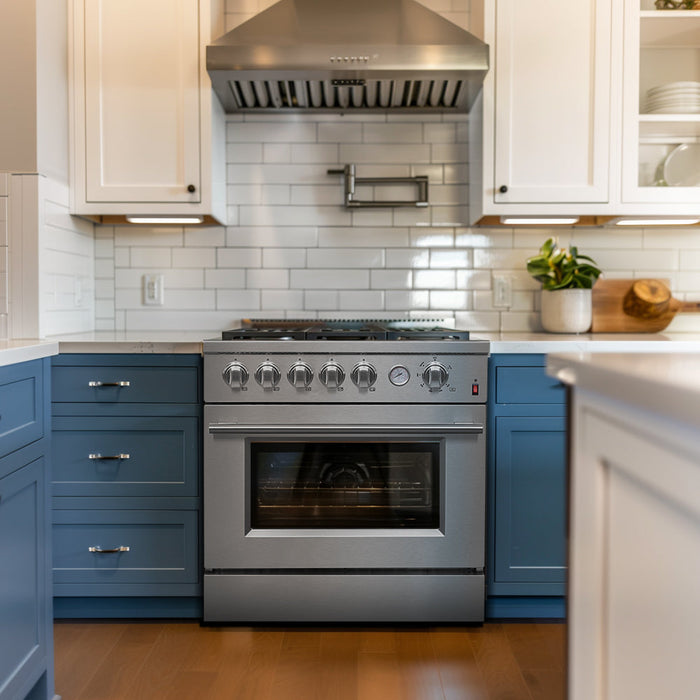 FORNO Premium 2-Piece Kitchen Bundle - Giovanni 30-inch Gas Range Stainless Steel, Forno Salerno 36" Side by Side Stainless Steel Refrigerator 20 cu.ft - FBDL-020-03CAUS