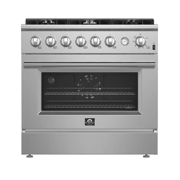 FORNO 3-Piece Appliance Package - 36-Inch Marco Gas Range, French Door Refrigerator, & Dishwasher in Stainless Steel FBDL-009-01CAUS