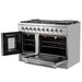 FORNO 5-Piece Stainless Steel Kitchen Bundle – Home Depot Exclusive – 48” French Door Gas Range, 48” Wall Mount Range Hood, 30” Microwave Drawer, 24” Built-In Dishwasher, 2×28” Convertible Refrigerator Freezer with Decorative Trim | SKU: FBDL-THD-004