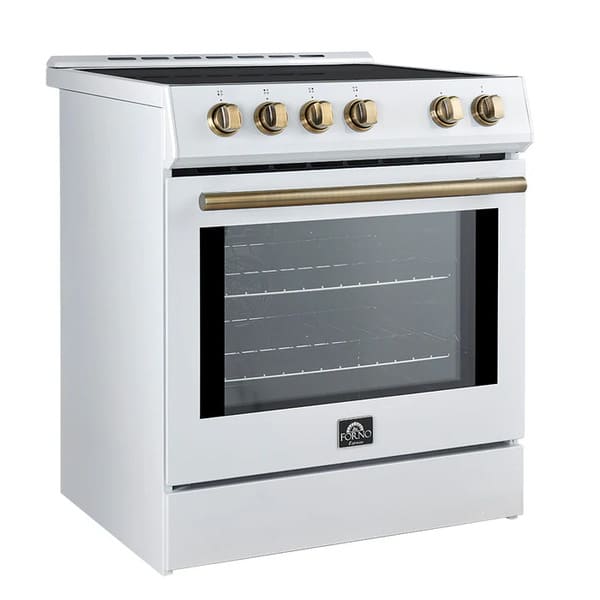 FORNO 2-Piece Appliance Package - 30-Inch Slide-In Induction Range and 30-Inch French Door Refrigerator in White with Antique Brass Handle FBDL-014-10CAUS