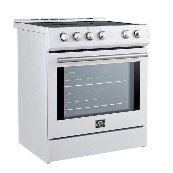 FORNO 2-Piece Appliance Package - 30-Inch Slide-In Induction Range and 31-Inch Refrigerator, Left Hinge in White with Stainless Steel Handle FBDL-014-07CAUS