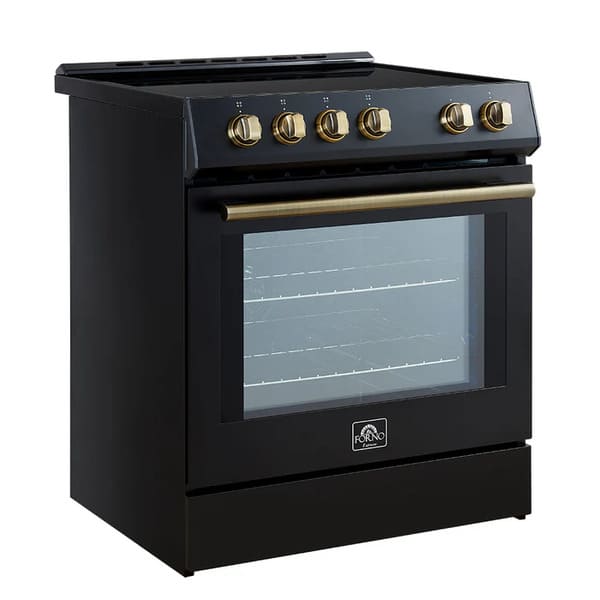 FORNO 2-Piece Appliance Package - 30-Inch Slide-In Induction Range and 31-Inch Bottom Freezer Door Refrigerator in Black with Antique Brass Handle FBDL-014-12CAUS