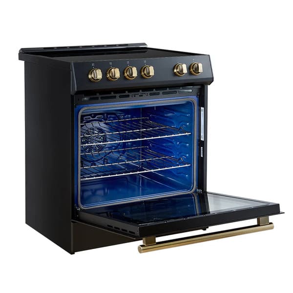 FORNO 2-Piece Appliance Package - 30-Inch Slide-In Induction Range and 31-Inch Refrigerator, Right Hinge in Black with Antique Brass Handle FBDL-014-11CAUS