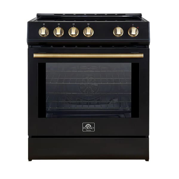 FORNO 2-Piece Appliance Package - 30-Inch Slide-In Induction Range and 31-Inch Refrigerator, Right Hinge in Black with Antique Brass Handle FBDL-014-11CAUS