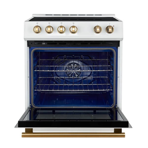 FORNO 2-Piece Appliance Package - 30-Inch Slide-In Induction Range and 30-Inch French Door Refrigerator in White with Antique Brass Handle FBDL-014-10CAUS