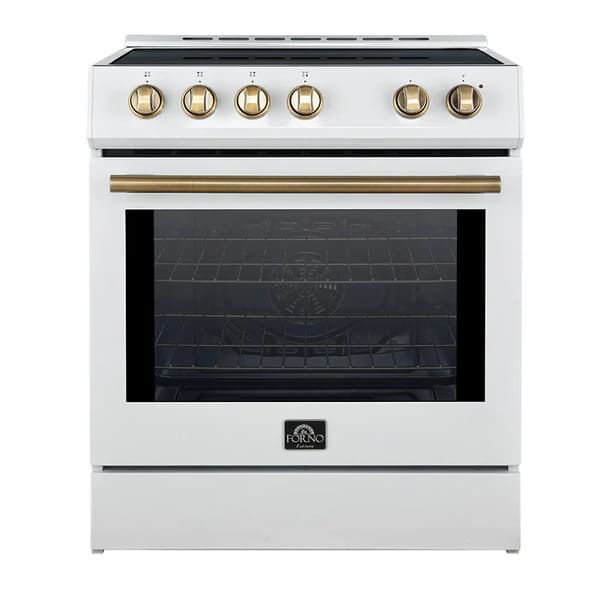 FORNO 2-Piece Appliance Package - 30-Inch Slide-In Induction Range and 36-Inch Side by Side Refrigerator with Water Dispenser in White with Antique Brass Handle FBDL-014-09CAUS