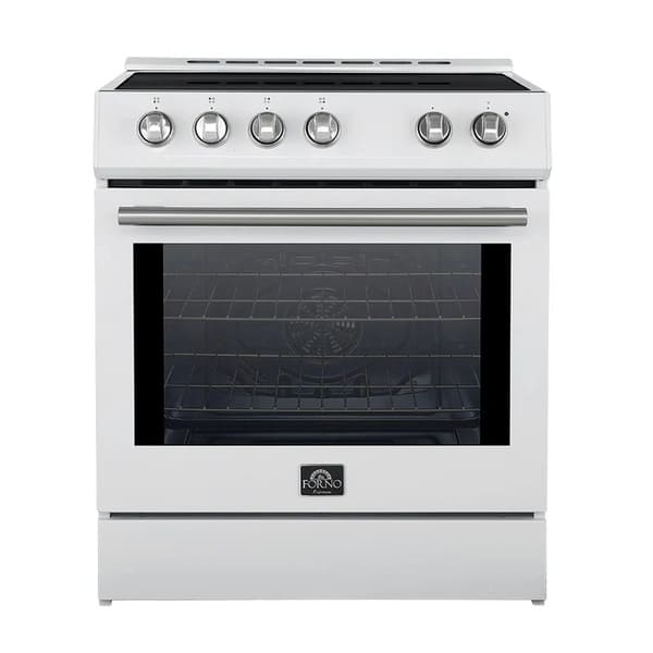 FORNO 2-Piece Appliance Package - 30-Inch Slide-In Induction Range and 31-Inch Refrigerator, Left Hinge in White with Stainless Steel Handle FBDL-014-07CAUS