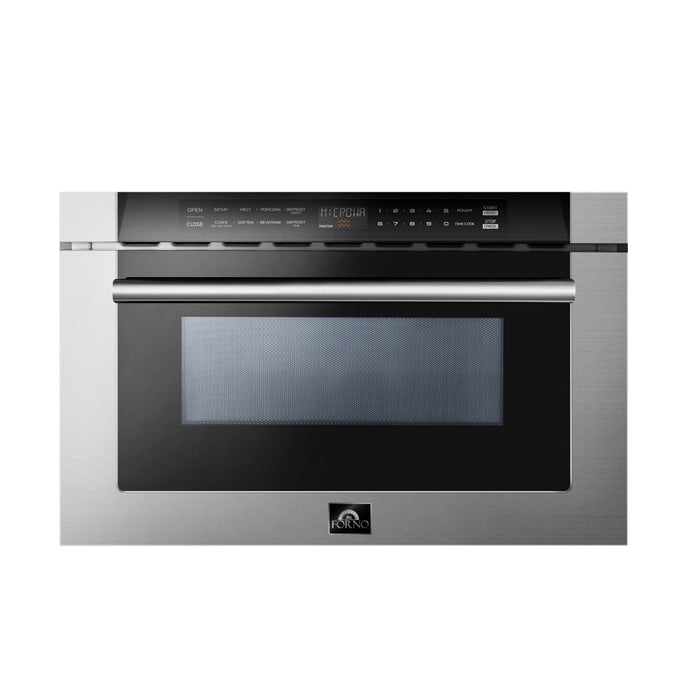 FORNO 5-Piece Stainless Steel Kitchen Bundle – Home Depot Exclusive – 30” Electric Range, 30” French Door Refrigerator, 30” Range Hood, 24” Microwave Drawer, 24” Built-In Dishwasher | SKU: FBDL-THD-003