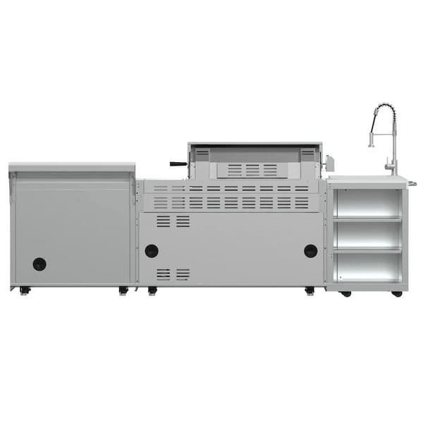 FORNO Bulnes Outdoor Kitchen 40-Inch BBQ 95,000 BTU, with 5 Burners, Sear & Rotisserie Infrared Side Burner, 1.8 cu.ft. Beverage Center & Black/White Countertops