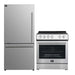 FORNO 2-piece appliance package featuring a 30-inch electric range and a 31-inch left-hinge refrigerator in stainless steel, shown side by side with a modern, cohesive finish.