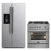 FORNO 2-piece appliance package featuring a 30-inch gas range and a 36-inch refrigerator with water dispenser, both in stainless steel, offering a coordinated and modern kitchen design.