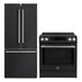  FORNO 2-piece appliance package featuring a 30-Inch Induction Range and a 30-Inch French Door Refrigerator in Black, displayed together with matching black finishes for a sleek and cohesive modern kitchen design.