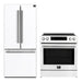 FORNO 2-piece appliance package featuring a 30-Inch Induction Range and a 30-Inch French Door Refrigerator in White, displayed together in a coordinated kitchen setting with matching finishes and modern design.