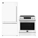 FORNO 2-Piece Appliance Package featuring a 30-inch induction range and a 31-inch left-hinge refrigerator, both in sleek white finish, displayed side by side in a modern kitchen setting.