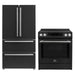 FORNO 2-piece appliance package featuring a 30-Inch Induction Range and a 36-Inch French Door Refrigerator in Black, presented together with matching finishes for a sleek, modern kitchen aesthetic.