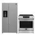 FORNO 2-piece appliance package featuring a 30-inch stainless steel induction range and a 36-inch side-by-side refrigerator with built-in water dispenser—modern and matching pro-style design.
