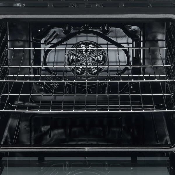 Interior view of the Forno 30-inch Leonardo electric range oven, showing multiple wire racks and a spacious black enamel cavity designed for versatile cooking.