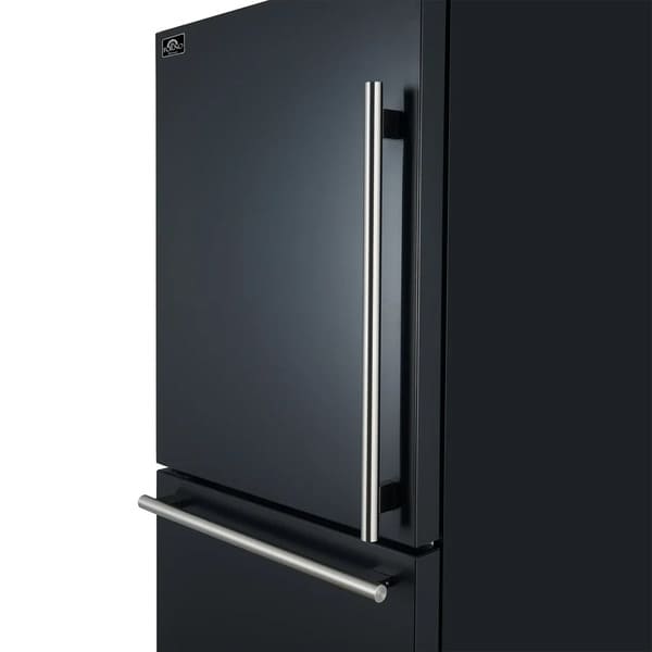 Side view of the Forno 31-inch refrigerator highlighting the sleek, modern handles extending vertically along the door edge for a streamlined and ergonomic design.