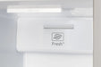 Close-up of the interior LED lights in the FORNO 33-inch side-by-side refrigerator in stainless steel, illuminating the shelves and compartments with bright, energy-efficient lighting.