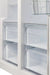 Close-up view of the drawers inside the FORNO 33-inch side-by-side refrigerator in stainless steel, highlighting the clear, spacious design for storing produce and perishables.