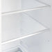 Close-up view of the interior shelves in the FORNO 33-inch side-by-side refrigerator in stainless steel, featuring adjustable glass shelving for flexible and organized food storage.