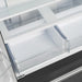 Close-up view of the Forno 36-inch French door refrigerator's crisper drawers, featuring two clear, spacious compartments designed to keep fruits and vegetables fresh.