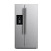 Front view of the FORNO 36-inch refrigerator with water dispenser in stainless steel, featuring double doors, a sleek exterior, and a built-in water and ice dispenser.