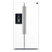 Front view of the Forno 36-inch side-by-side refrigerator in a white finish, featuring vertical doors with sleek handles and a minimalist design for a clean, modern kitchen look.