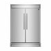 Front view of the FORNO 60-inch built-in pro-style refrigerator from the 2-Piece Appliance Package, featuring a side-by-side stainless steel design with vertical bar handles and a bold, commercial-inspired aesthetic for modern kitchens.