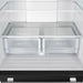 Interior view of the crisper drawer in the FORNO 30-Inch French Door Refrigerator in Black, designed with transparent materials to keep fruits and vegetables fresh and organized.