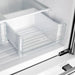 Interior view of the crisper drawer in the FORNO 30-Inch French Door Refrigerator in White, designed to keep fruits and vegetables fresh with adjustable humidity control.