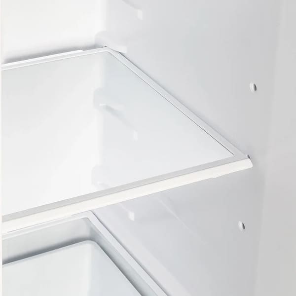 Close-up view of an interior shelf in the FORNO 36-Inch Side-by-Side Refrigerator with Water Dispenser in Black, highlighting the adjustable glass shelf for flexible food storage.